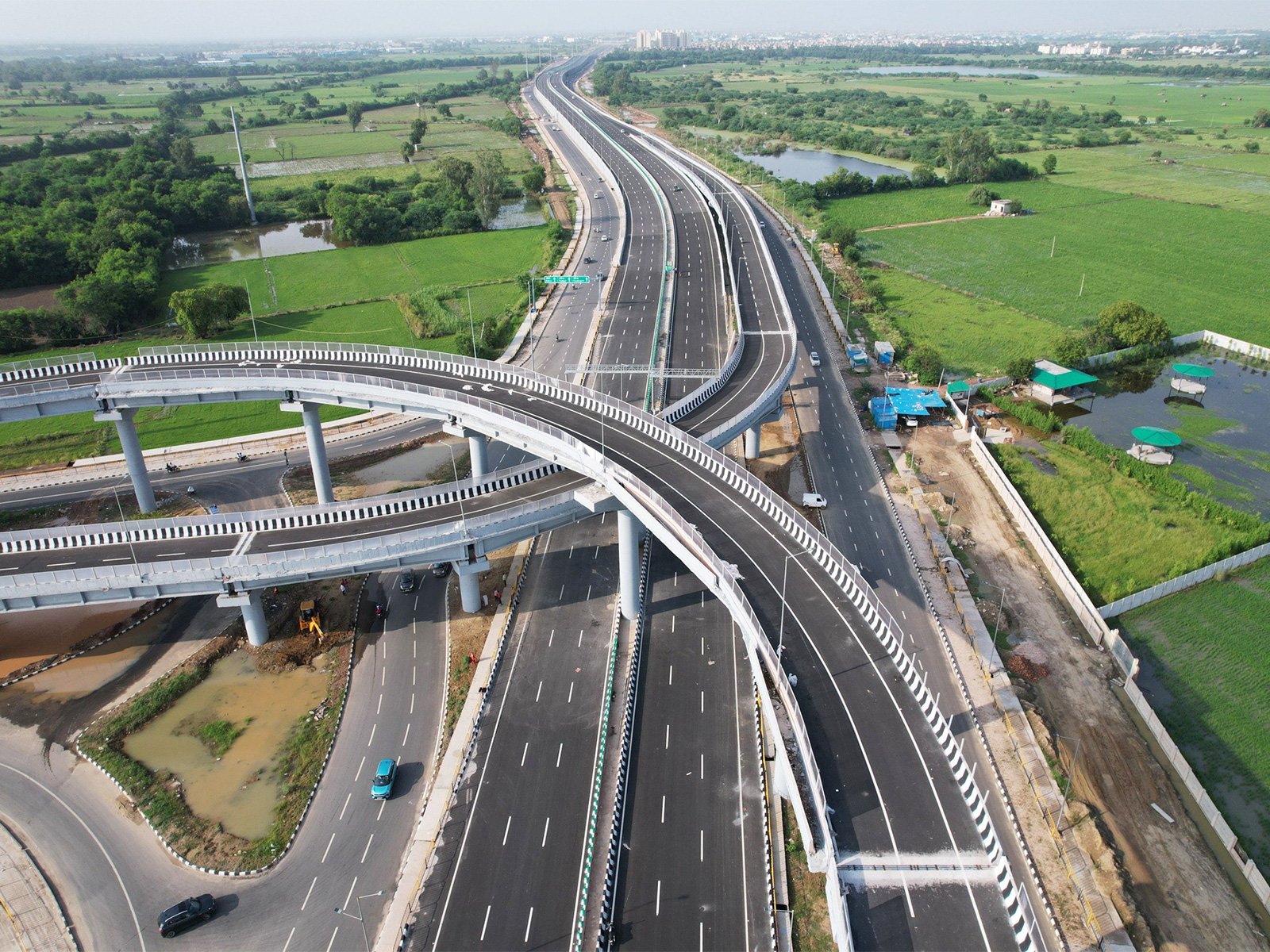 Aerial view of a modern highway interchange